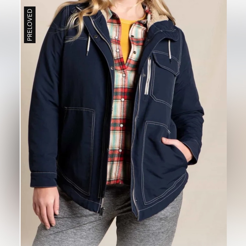 Toad&Co Navy Hooded Jacket with Sherpa Lining Size Medium